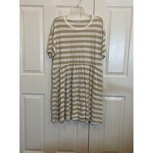American Eagle large T-shirt dress tan white striped short sleeve